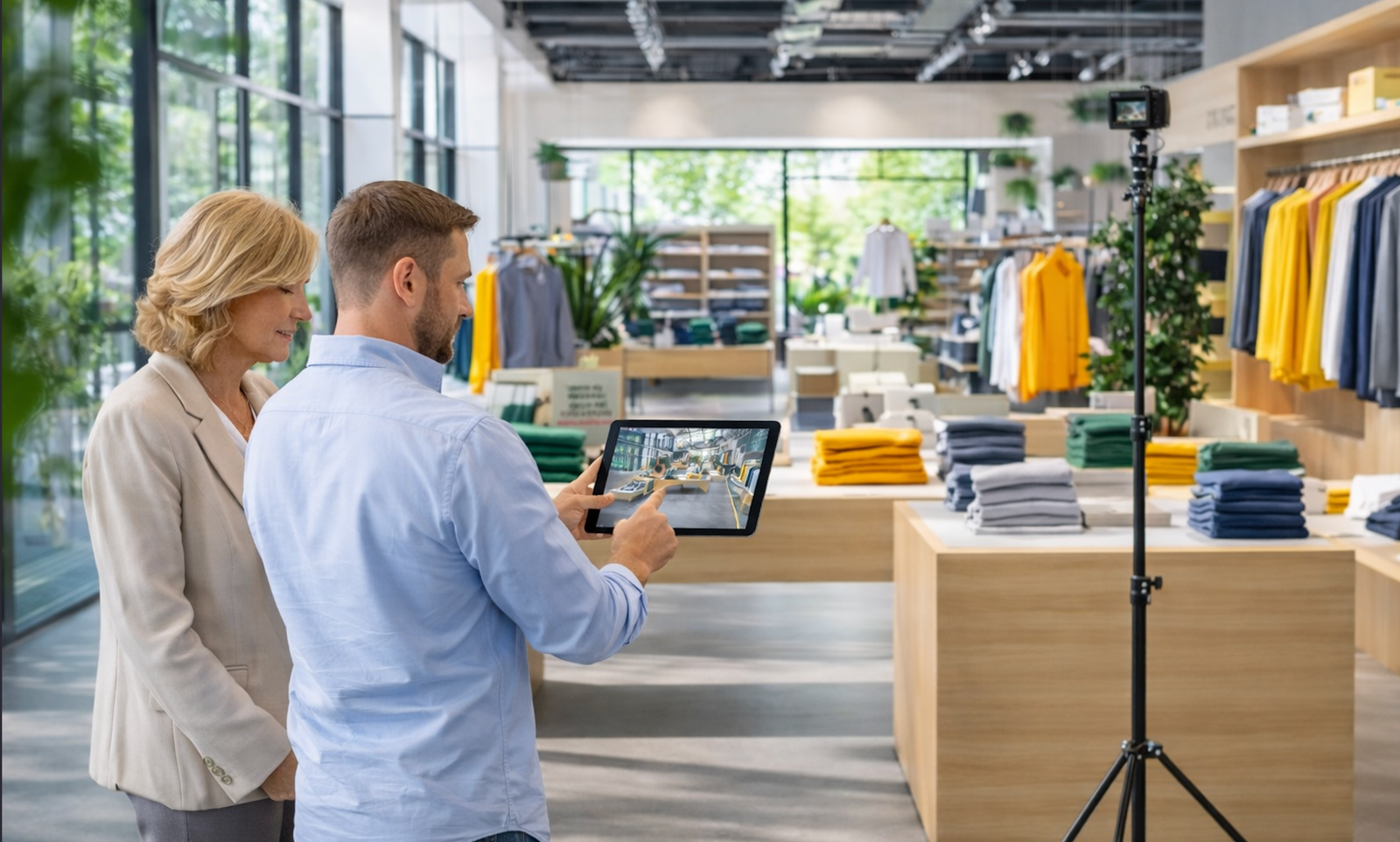 SEQ team demonstrating a camera view on a tablet during a site survey